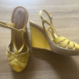 Vibrant Yellow Wedge Sandals with Criss-Cross Straps